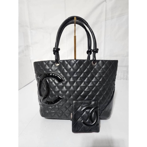 Authentic CHANEL Calfskin Quilted Large Cambon Tote Bag Black and Wallet - Picture 1 of 16